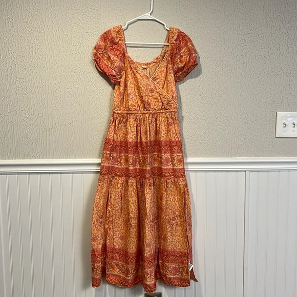 Lucky Brand orange boho midi dress size X small - Picture 2 of 14